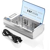 EBL Universal Battery Charger for AA AAA C D 9V Ni-MH Ni-CD Rechargeable Batteries with LCD Display and Discharge Functions