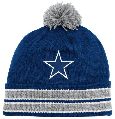 Dallas Cowboys Navy Mitchell & Ness Throwbacks Jersey Stripe Cuffed Pom Knit Hat