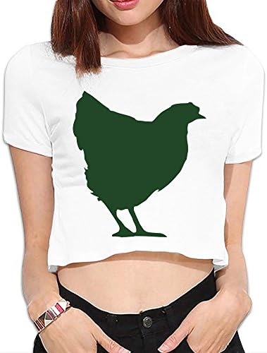 Hot Crop Tops Lady Tshirts Green Chicken Graph Crewneck Cotton Slub