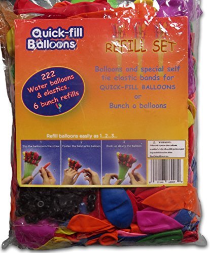 Quick Fill Balloons Refill Set 222 Top Quality Multi Colored Water Balloons + 222 Self Tie Bands - Reload Quickly Your Bunch of Balloons with New Balloons and Refill It Again