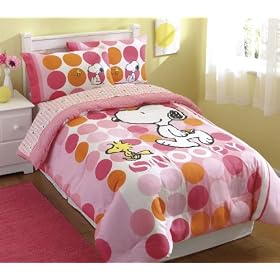 Girls Peanuts Pals Snoopy and Woodstock Pink Comforter Set - Twin