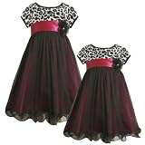 Bonnie Jean LITTLE GIRLS 4-6X FUCHSIA-PINK BLACK WHITE SEQUIN LEOPARD ANIMAL PRINT MESH OVERLAY Special Occasion Flower Girl Party Dress