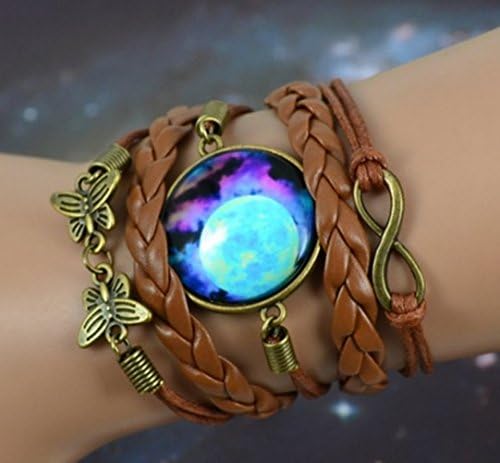 New Multilayer Braided Bracelet Bangles Milky Way Galaxy Cabochon Infinity Charms Wristband Cuff Leather Bracelet