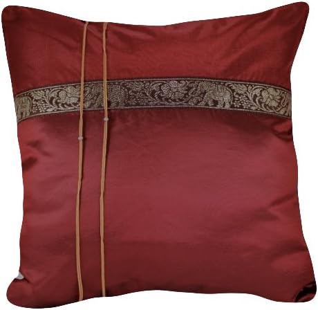 Red Embroidered Elephants 18"x18" Decorative Silk Throw Pillow Cover