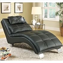 Big Sale Black Leather Like Chaise Contemporary By Coaster