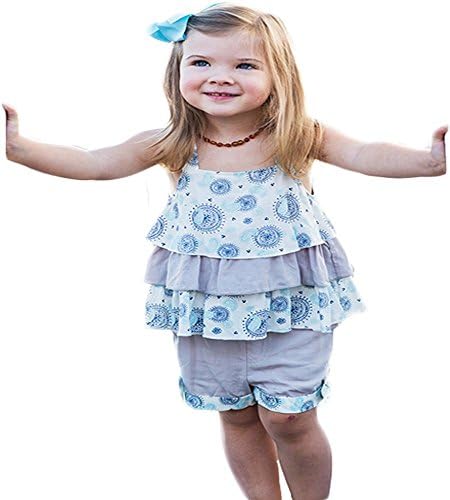 Babehug Toddler Girls Outfits-Cotton Dress Top and Shorts Clothes Set for Kids - 4 Years - Blue