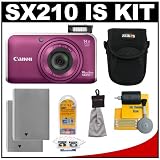 Canon PowerShot SX210 IS 14 MP Digital Camera with 14x optical Zoom (Purple) with (2) Batteries + Case + Accessory Kit