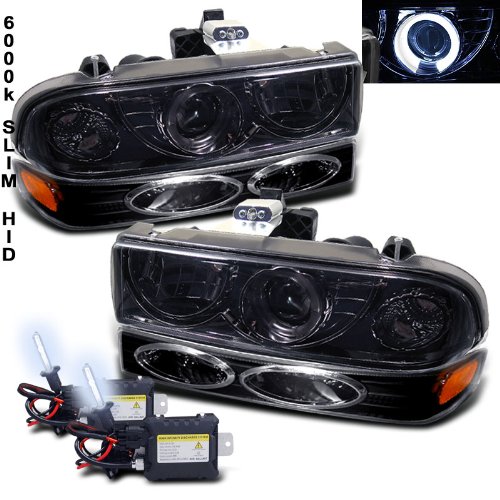 Eautolight Chevy Chevrolet S10 Blazer Halo Projector Headlights Head lamp Smoke / Signal Bumper Lights Black with 6000k Slim Xenon HID Kit