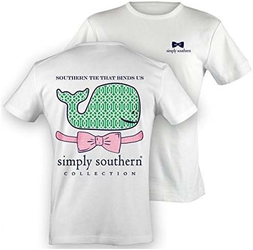 Simply Southern Tees Preppy T-Shirt - Image Of Whale With Pink Bow Tie - Color White