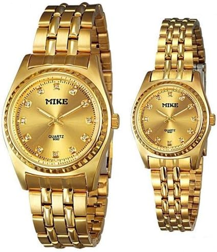 Gold Watch Couples Dress Watch Full Steel Mens Quartz Watch Waterproof Women Casual Wristwatches Mike8082