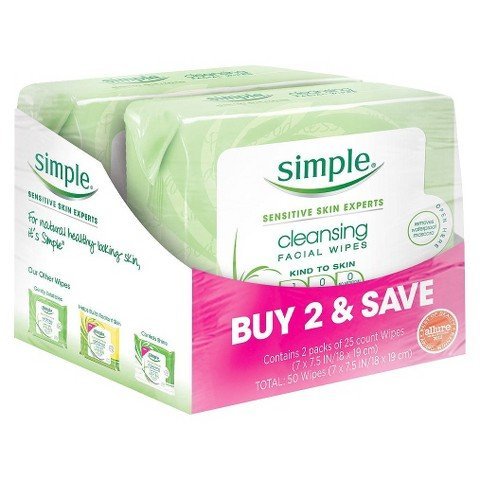 Simple Cleansing Facial Wipes 25 ct Twin Pack TRG