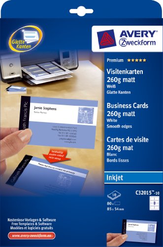 Avery Zweckform - 10 feuilles pour cartes de visite C32015-10 - Spécialement conçues pour les imprimantes à jet d'encre - Blanc mat - 220g - Technologie Quick & Clean (Import Allemagne)
