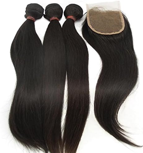 Lanova Beauty Women's 3Bundles+1Closure Top Quality Straight Weft Peruvian Wet And Wavy Human Hair 3Pcs28"3Hair Weft and 1piece Remy Hair Closure(44)20"