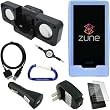 Combo Pack for the Microsoft Zune HD MP3 Player: Blue Rubberized Silicone Skin Case, Foldable Cube Speaker Dock, USB Data Sync Charging Cable, USB Car Charger, USB Wall Travel/Home Charger, 3.5mm Auxiliary Stereo Retractable Cable, Screen Protector, and Free Carabiner Key Chain
