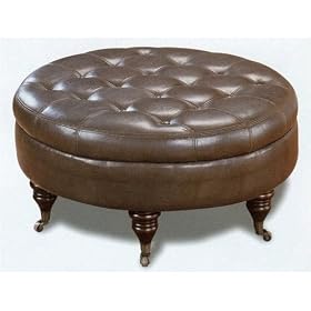 Mocha Bycast Leather Coffee Table Ottoman with Wood Legs