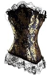 Regal blue & gold brocade overbust corset (A3009)