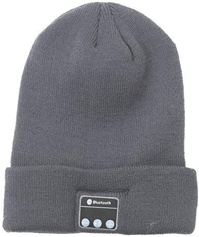 Bluetooth Beanie Knitted Hat with Built in Wireless Headset, Earphone and Mic, Stereo Speaker for Music and Mobile Smart Phones, in Grey