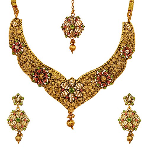 Graykart Meenakari Flower Design MangTikka Set For Women