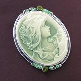 Light Green Rhinestones Vintage Antique Victorian Style Cameo Brooch Pin