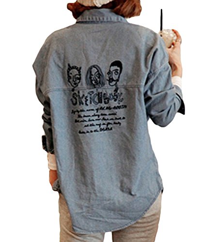 [CASA ROSADA] バックプリント デニムシャツ シャツ ライトブルー ロング丈 オリジナルブレスレットセット