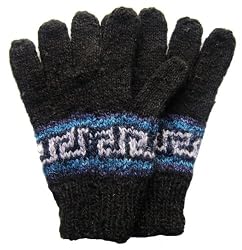 Handmade Artisan Wool Gloves - Black with Traditional Design (Large/men/women)
