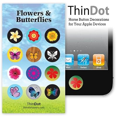 ThinDot Home Button Decals for iPad, iPhone and iPod Touch "Flowers and Butterflies"