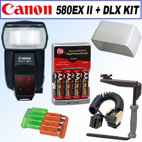 Canon Speedlite 580EX II Flash Light + Deluxe Flash Bracket Accessory Kit