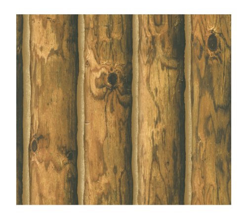 York Wallcoverings CH7980 Lake Forest Lodge Mountain Logs Wallpaper, Orange/Brown