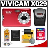 Vivitar ViviCam X029 10.1 MP Digital Camera (Red) with 4GB SD Card + Case + Accessory Kit