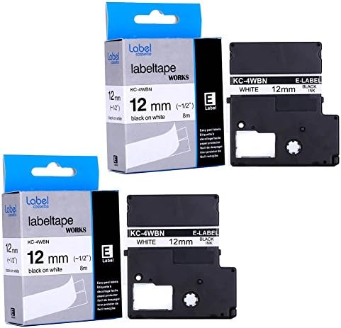Wangsale Compatible for Epson Label Tape LabelWorks Black on White LC-4WBN9 Tape Cartridge 12mm*8m (2 Packs)