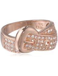 18k Rose Gold Plated Sterling Silver Simulated Diamond Belt Ring, Size 7