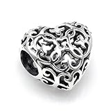 .925 Sterling Silver Ethnic Flower Love Heart Filigree Bead F/ European Chamilia Biagi Troll Pandora Charm Bracelets thumbnail