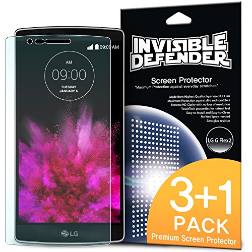 LG G FLEX 2 Screen Protector - Invisible Defender [3+1 Free/MAX HD CLARITY] Lifetime Warranty Perfect Touch Precision High Definition (HD) Clarity Film (4-Pack) for LG G FLEX 2