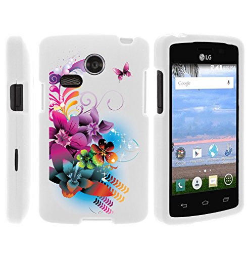 Sunrise Phone Case, Full Body Armor Hard Protector Case Cover with Image Design for LG Sunrise L15G, LG Lucky L16C (Straight Talk, TracFone, Net10) from MINITURTLE | Includes Clear Screen Protector and Stylus Pen - Purple Flower Butterfly