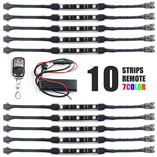 LYLLA 10 Pcs Multi-Color Remote Accent Neon Glow Flexible Strip Light Kit for Motorcycle – 30 RGB LED for Harley Davidson Honda Kawasaki Suzuki Ducati Can Am Polaris KTM BMW