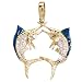 Double Blue Marlin Diamond Pendant 14K Yellow Gold