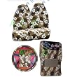9 Piece Hawaiian Auto Interior Gift Set - Tan Hawaii Hibiscus Floral print: 2 Front Bucket Seat Cover, Steering Wheel Cover, 2 Shoulder Harness Pressure Relief Cover, 2 Front Floor Mat and 2 Rear Floor Mat - Tan