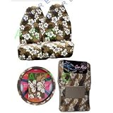 9 Piece Hawaiian Auto Interior Gift Set - Tan Hawaii Hibiscus Floral print: 2 Front Bucket Seat Cover, Steering Wheel Cover, 2 Shoulder Harness Pressure Relief Cover, 2 Front Floor Mat and 2 Rear Floor Mat - Tan