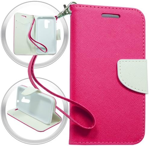 LG Magna 502G Volt 2 LS751 Wallet Hybrid Credit Card Premium Faux Leather Folio Clutch Pouch Stand Case Cover - identification & Credit Card Pockets Flip Cover By Tunz (Pink/White)