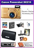 Canon PowerShot SX210IS 14.1 MP Digital Camera with 14x Wide Angle Optical Image Stabilized Zoom and 3.0-Inch LCD (Gold) With Buyers Choice Accessory Kit Package Includes 8GB Memory, Original Canon Slim Case, Extended Life Spare Battery + Much More
