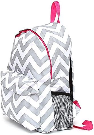 Chevron Zipper Closure Backpack with Mesh Pocket and Detachable Shoulder Pocket (Pink/Grey/White)