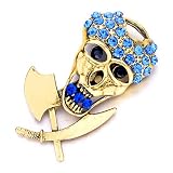 Pugster December Birthstone Skull Cross Knife & Ax Brooch