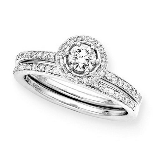 14K White Gold 1 ct. Diamond Bridal Engagement Set