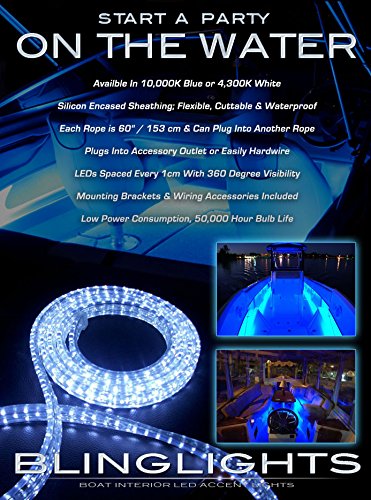 60" Waterproof Cuttable Blue LED Light Flex Rope for Interior, Truck Bed, Boat Accent