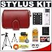 Olympus Stylus Premium Red Leather Case with LI-42B Battery + Accessory Kit for Stylus 1040, 1050 SW, 7000, 550WP, FE-360, FE-20, FE-3000, FE-3010, FE-5000, FE-5010 Digital Camera