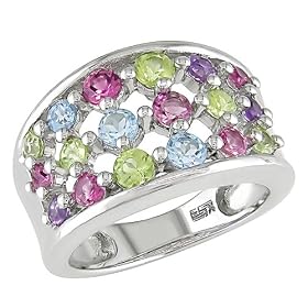 10K White Gold Round Multi-Gemstones Blue Topaz, Peridot, Pink... by 
