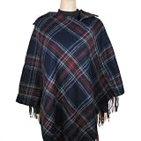 Wool Poncho -Soft & Warm - Blue Plaid