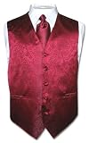Men's Burgundy Paisley Design Dress Vest and NeckTie Set for Suit or Tuxedo