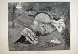 1885 Woman Sleeping Hammock Garden Scene Old Print