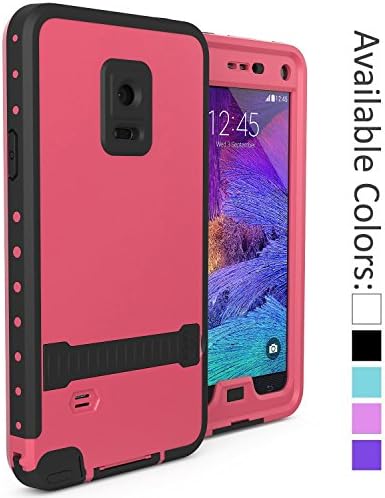 Note 4 Waterproof Case, Galaxy Note 4 Waterproof Case with Screen Protector, Waterproof Shock proof Dust proof Dirt proof Snow proof Hard Shell Cover Case for Galaxy Note 4 with Kickstand (PINK)